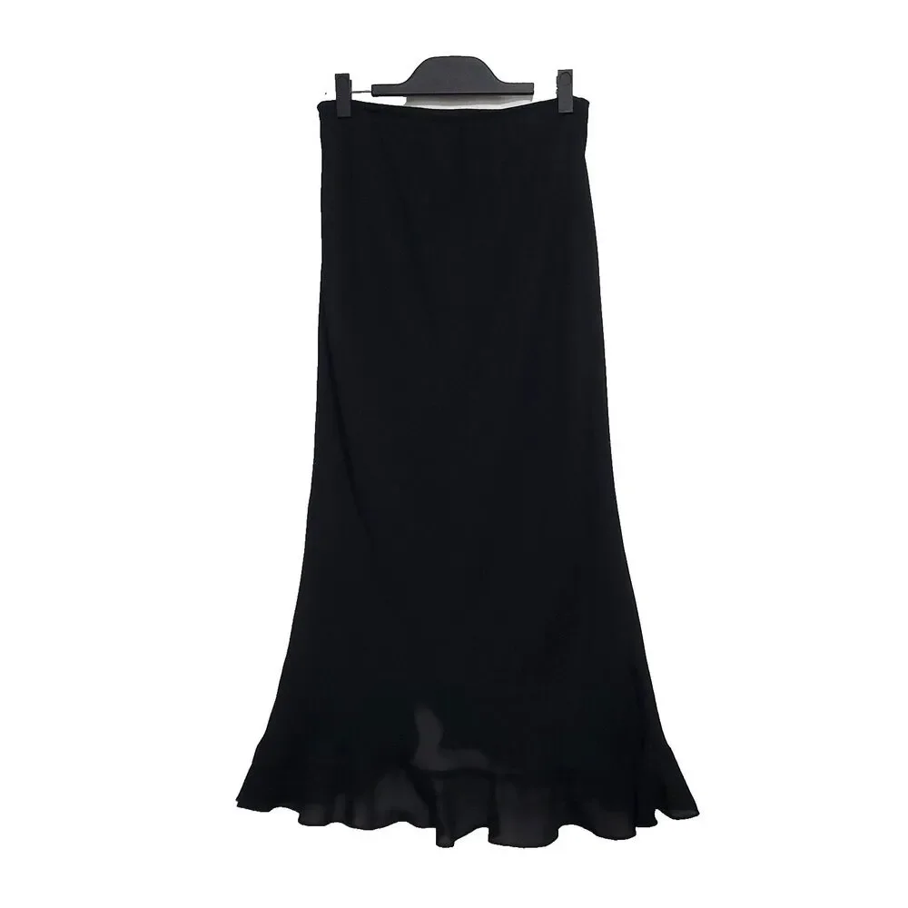 Y2K Romantic Goth Maxi chiffon Skirt 8 Black‎ Ruffle High Low ankle Hem JBS vtg